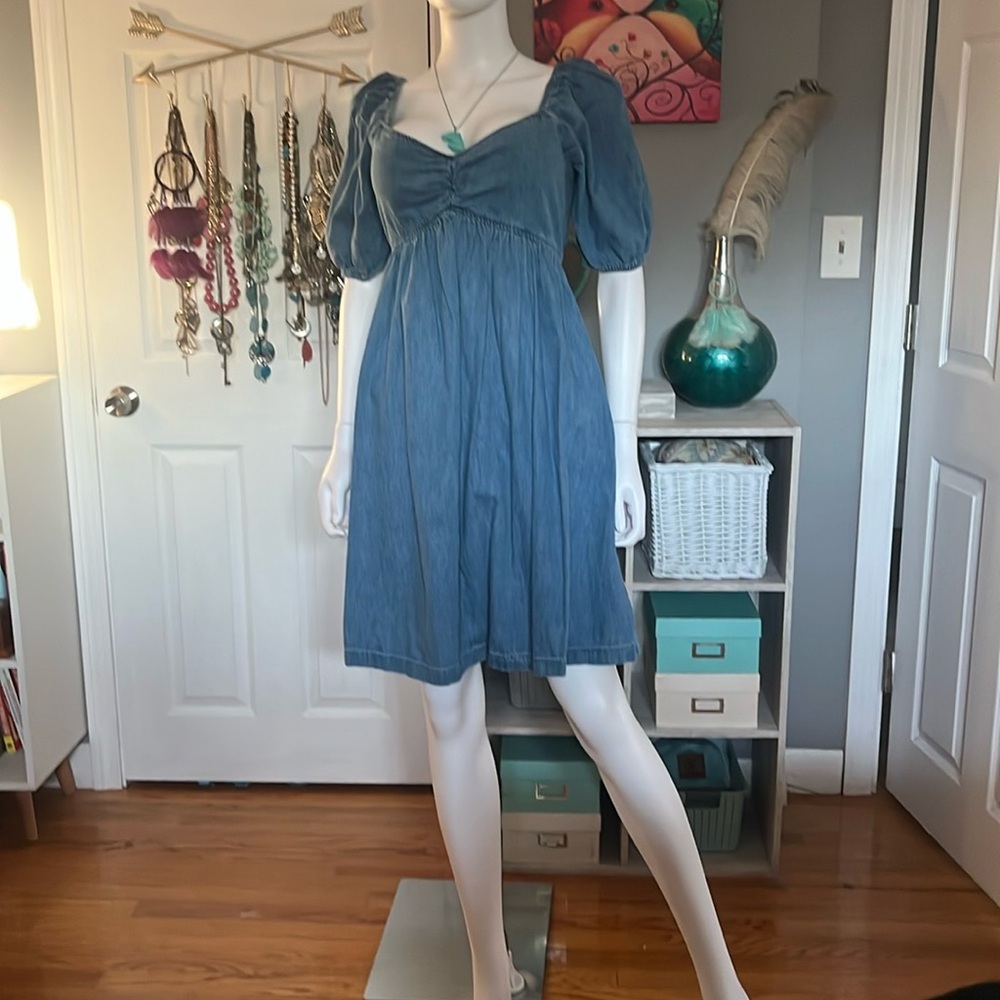 GAP Denim Blue Puff Sleeve Dress
